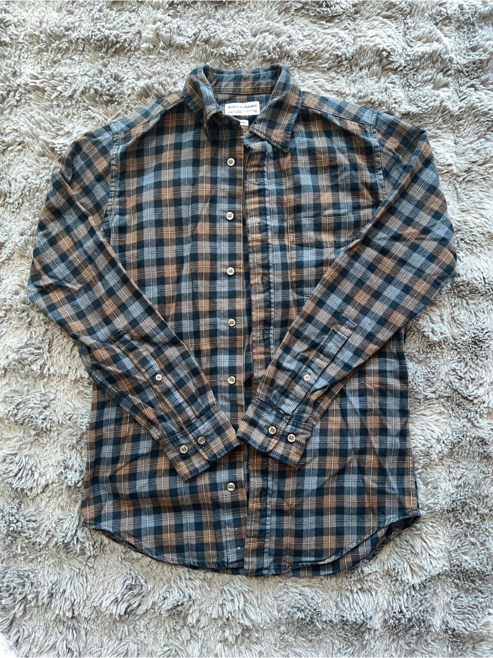 American Apparel Blue & Brown Plaid Button-Down Shirt